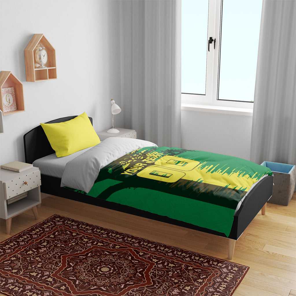 Personalized Senegal Football Lion Bedding Set Fierce Roaring Lion Soccer Art With Senegal Flag