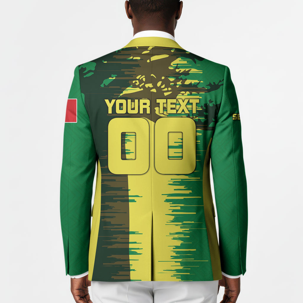 Personalized Senegal Football Lion Blazer Fierce Roaring Lion Soccer Art With Senegal Flag