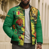 Personalized Senegal Football Lion Bomber Puffer Jacket Fierce Roaring Lion Soccer Art With Senegal Flag