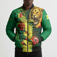 Personalized Senegal Football Lion Bomber Puffer Jacket Fierce Roaring Lion Soccer Art With Senegal Flag