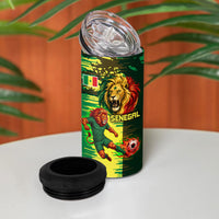 Personalized Senegal Football Lion 4 in 1 Can Cooler Tumbler Fierce Roaring Lion Soccer Art With Senegal Flag