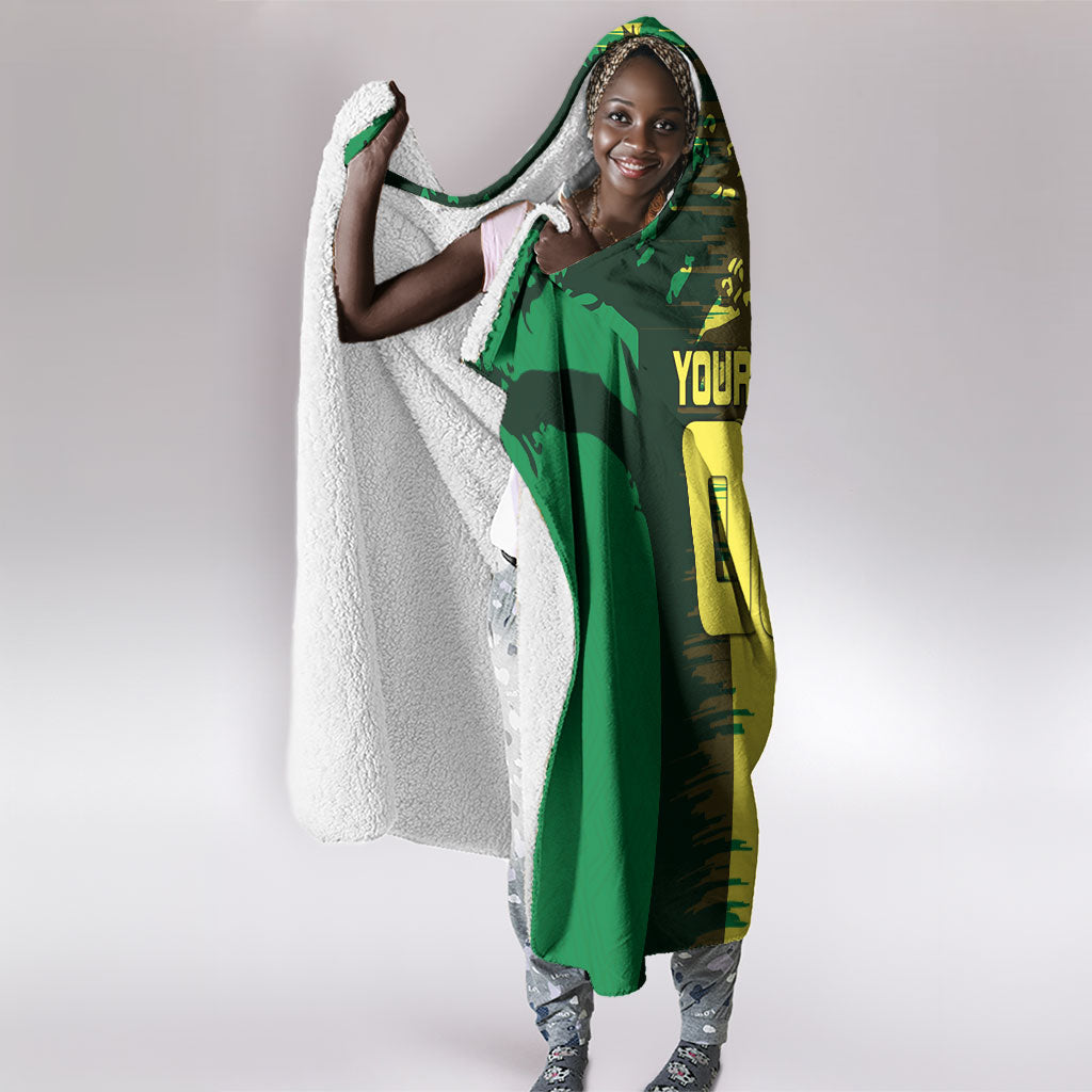 Personalized Senegal Football Lion Hooded Blanket Fierce Roaring Lion Soccer Art With Senegal Flag