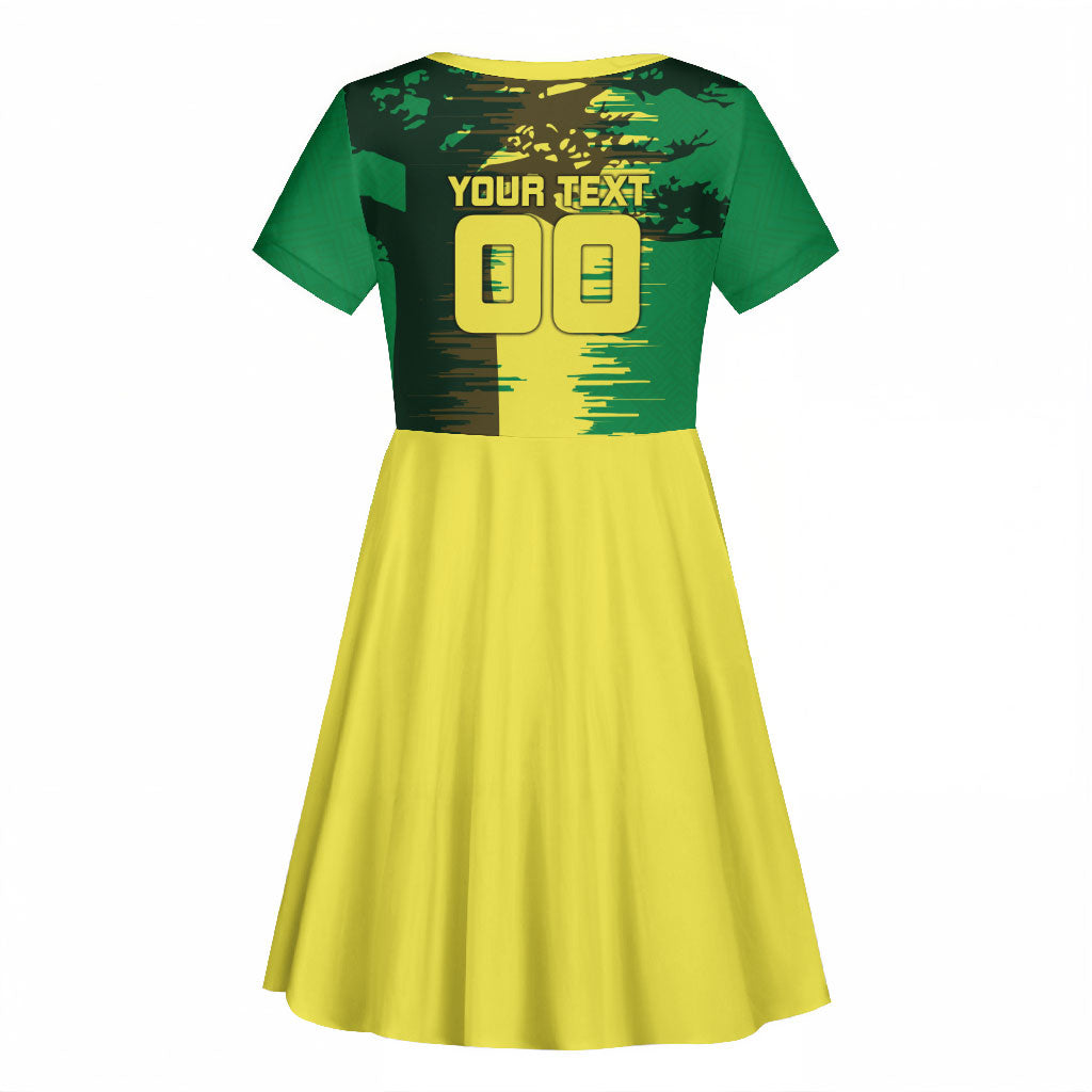 Personalized Senegal Football Lion Kid Short Sleeve Dress Fierce Roaring Lion Soccer Art With Senegal Flag