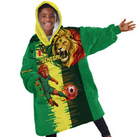 Personalized Senegal Football Lion Kid Wearable Blanket Hoodie Fierce Roaring Lion Soccer Art With Senegal Flag