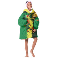 Personalized Senegal Football Lion Kid Wearable Blanket Hoodie Fierce Roaring Lion Soccer Art With Senegal Flag