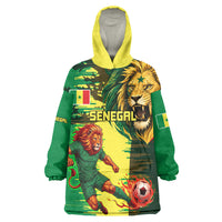 Personalized Senegal Football Lion Kid Wearable Blanket Hoodie Fierce Roaring Lion Soccer Art With Senegal Flag