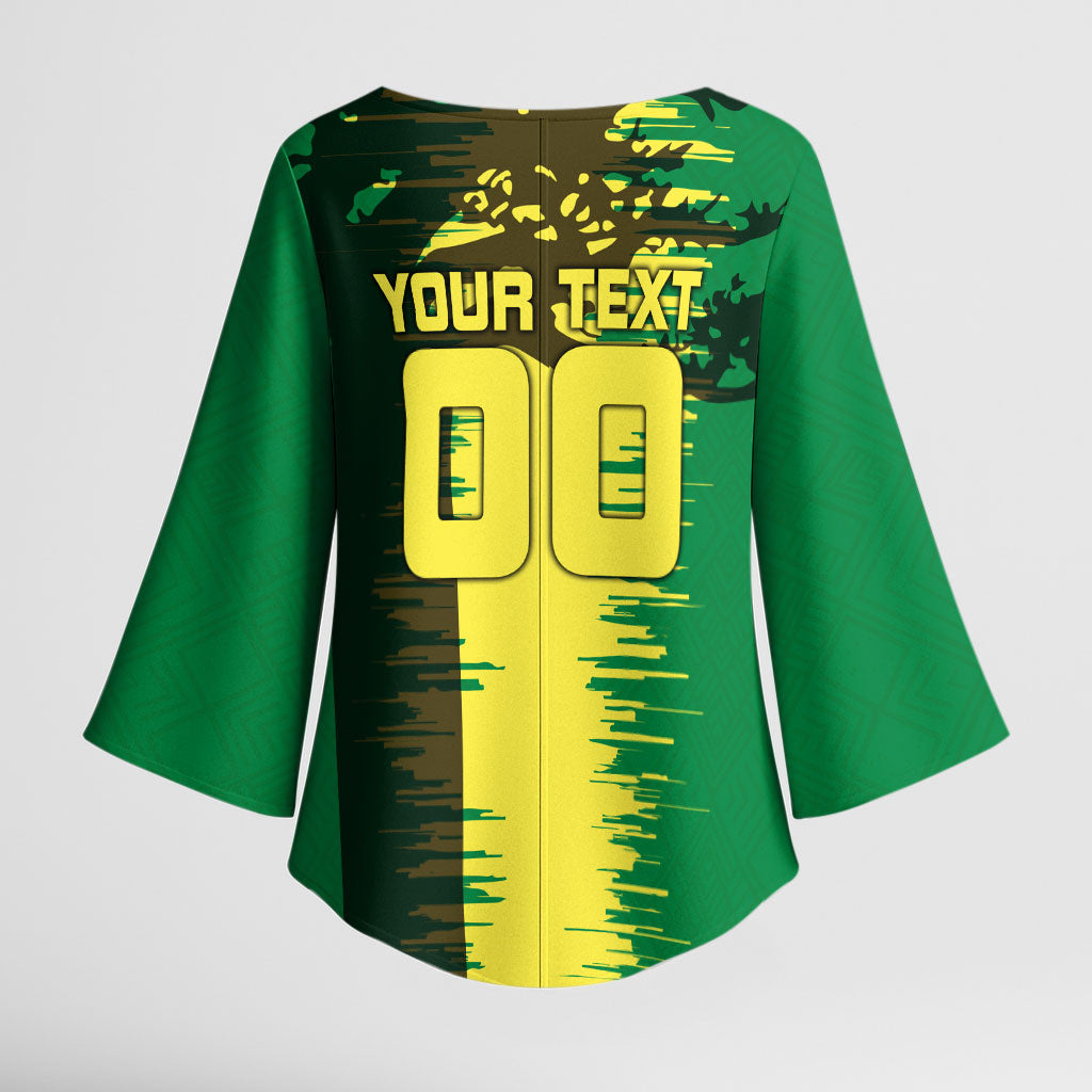 Personalized Senegal Football Lion Kimono Sleeve Blouse Fierce Roaring Lion Soccer Art With Senegal Flag