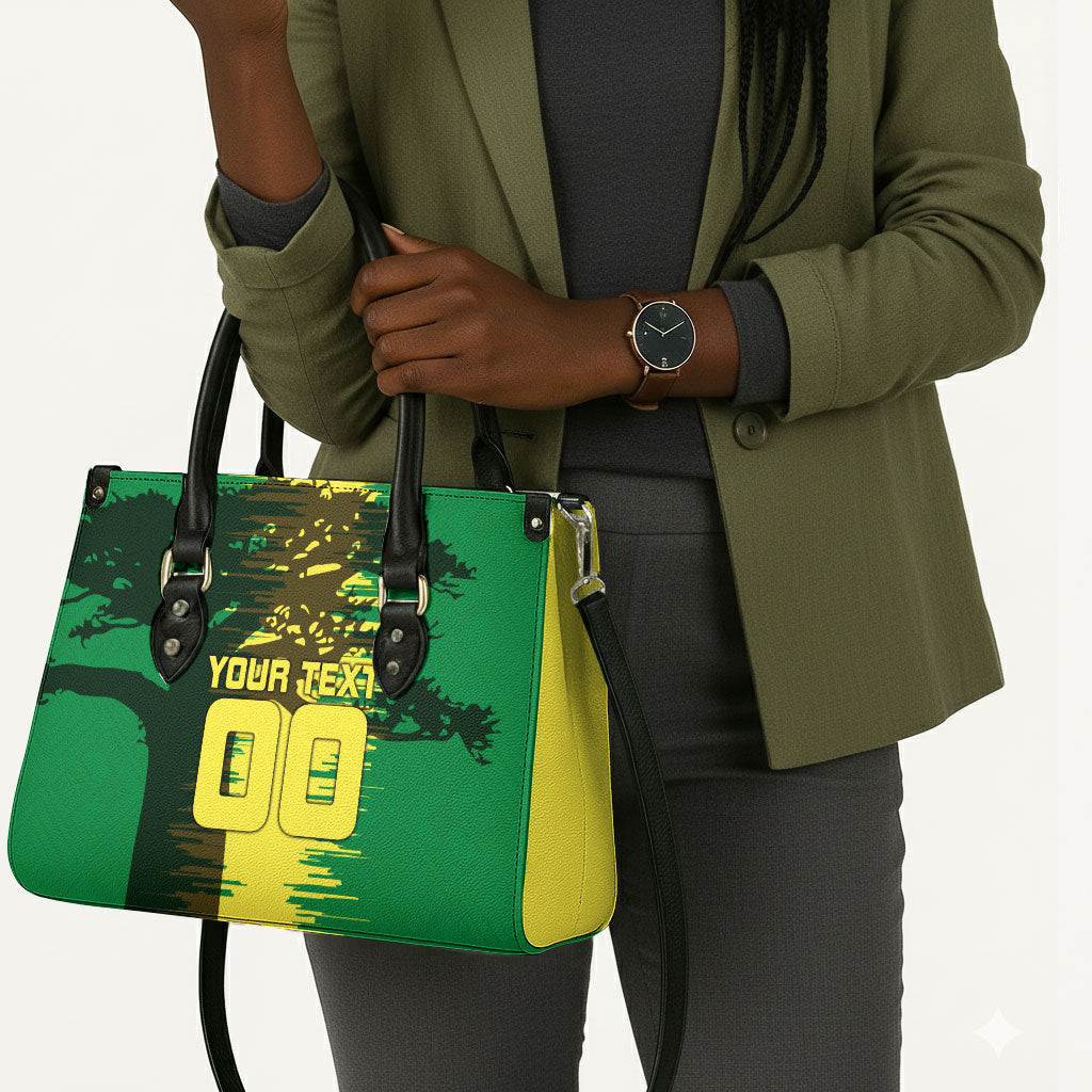 Personalized Senegal Football Lion Leather Bag Fierce Roaring Lion Soccer Art With Senegal Flag
