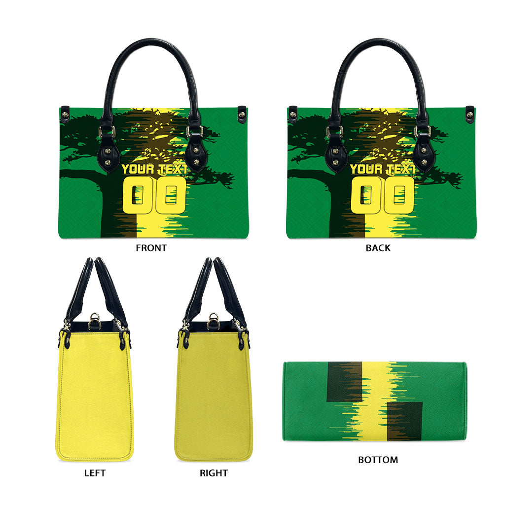 Personalized Senegal Football Lion Leather Bag Fierce Roaring Lion Soccer Art With Senegal Flag