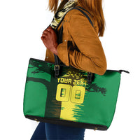 Personalized Senegal Football Lion Leather Tote Bag Fierce Roaring Lion Soccer Art With Senegal Flag