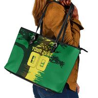 Personalized Senegal Football Lion Leather Tote Bag Fierce Roaring Lion Soccer Art With Senegal Flag
