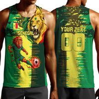 Personalized Senegal Football Lion Men Tank Top Fierce Roaring Lion Soccer Art With Senegal Flag