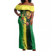 Personalized Senegal Football Lion Off Shoulder Maxi Dress Fierce Roaring Lion Soccer Art With Senegal Flag