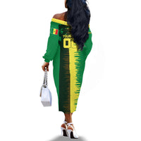Personalized Senegal Football Lion Off The Shoulder Long Sleeve Dress Fierce Roaring Lion Soccer Art With Senegal Flag