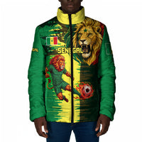 Personalized Senegal Football Lion Padded Jacket Fierce Roaring Lion Soccer Art With Senegal Flag
