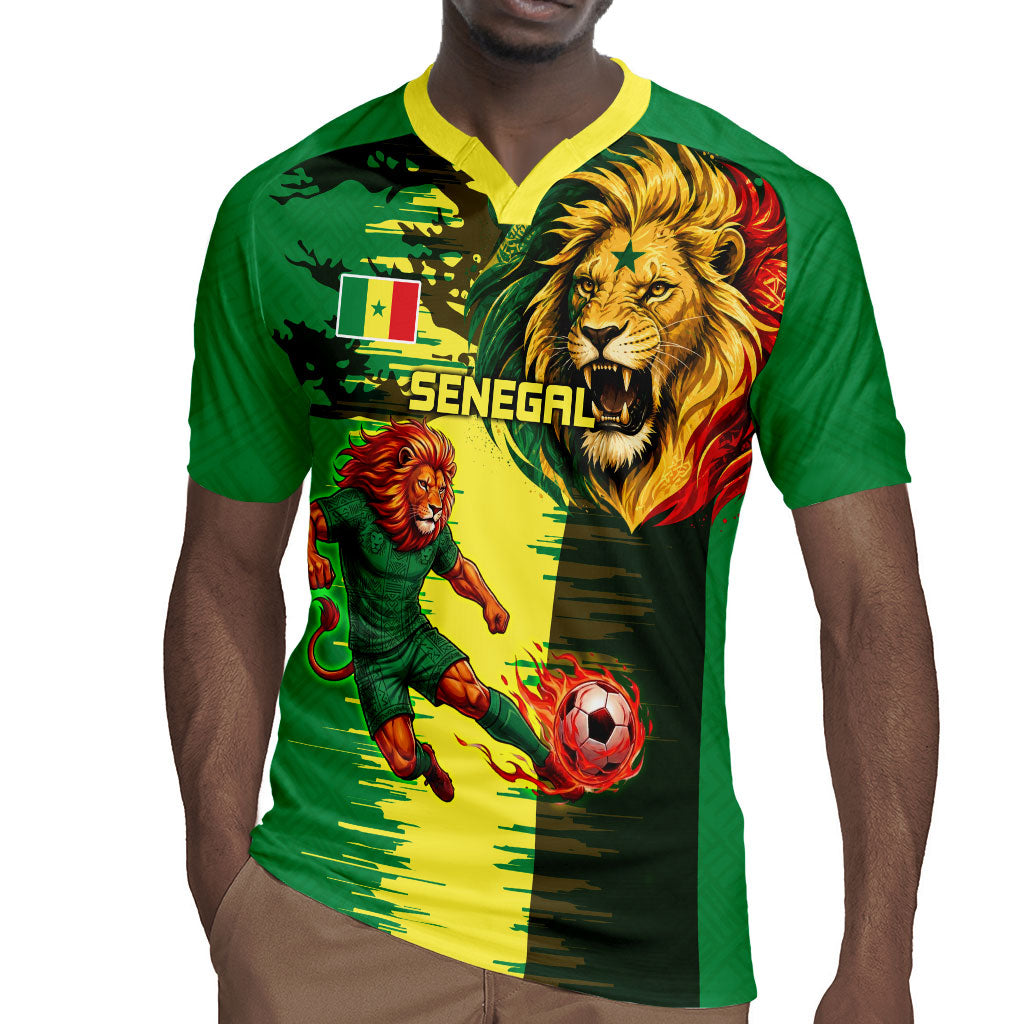 Personalized Senegal Football Lion Rugby Jersey Fierce Roaring Lion Soccer Art With Senegal Flag