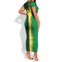 Personalized Senegal Football Lion Short Sleeve Bodycon Dress Fierce Roaring Lion Soccer Art With Senegal Flag