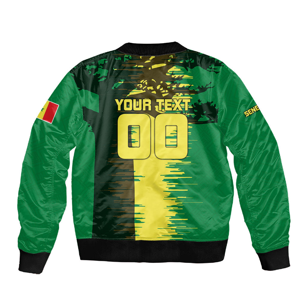 Personalized Senegal Football Lion Sleeve Zip Bomber Jacket Fierce Roaring Lion Soccer Art With Senegal Flag