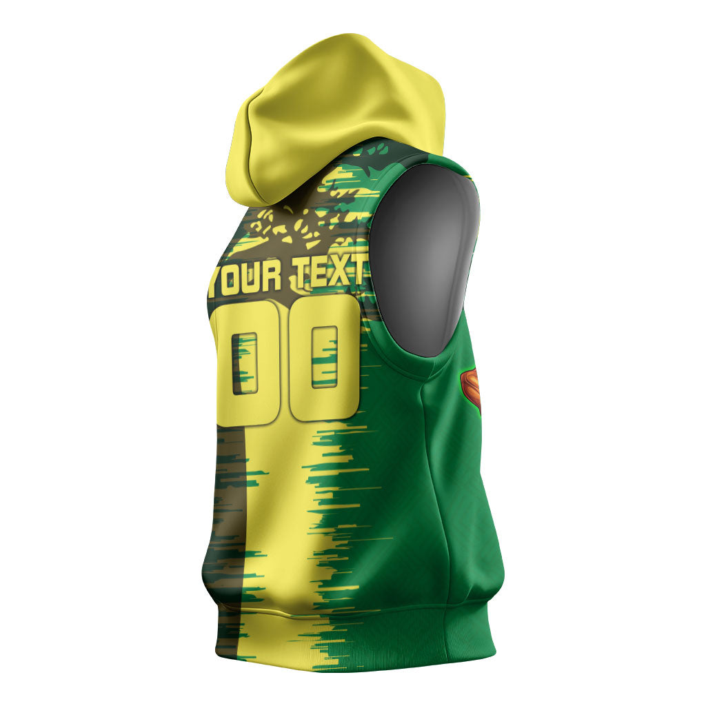 Personalized Senegal Football Lion Sleeveless Hoodie Fierce Roaring Lion Soccer Art With Senegal Flag