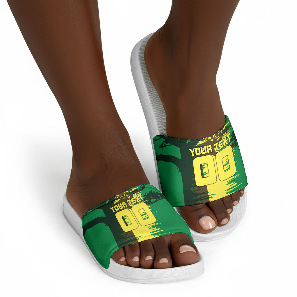 Personalized Senegal Football Lion Slide Sandals Fierce Roaring Lion Soccer Art With Senegal Flag