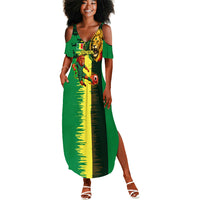 Personalized Senegal Football Lion Summer Maxi Dress Fierce Roaring Lion Soccer Art With Senegal Flag