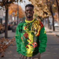 Personalized Senegal Football Lion Sweatshirt Fierce Roaring Lion Soccer Art With Senegal Flag