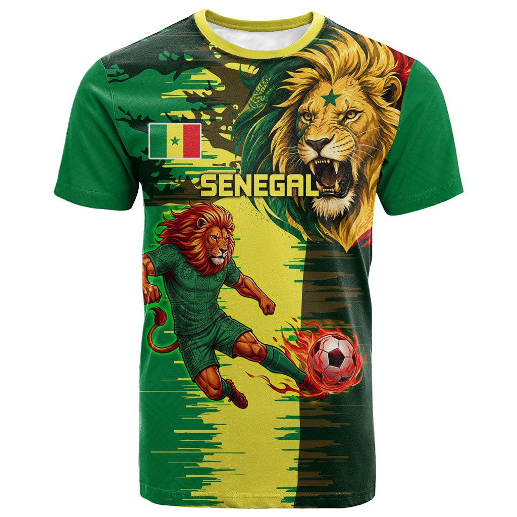 Personalized Senegal Football Lion T shirt Fierce Roaring Lion Soccer Art With Senegal Flag