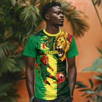 Personalized Senegal Football Lion T shirt Fierce Roaring Lion Soccer Art With Senegal Flag