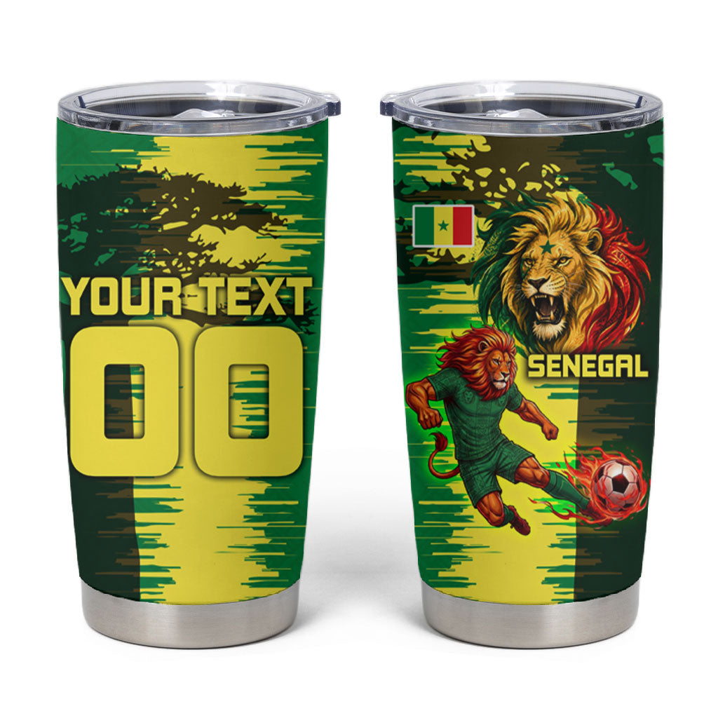 Personalized Senegal Football Lion Tumbler Cup Fierce Roaring Lion Soccer Art With Senegal Flag