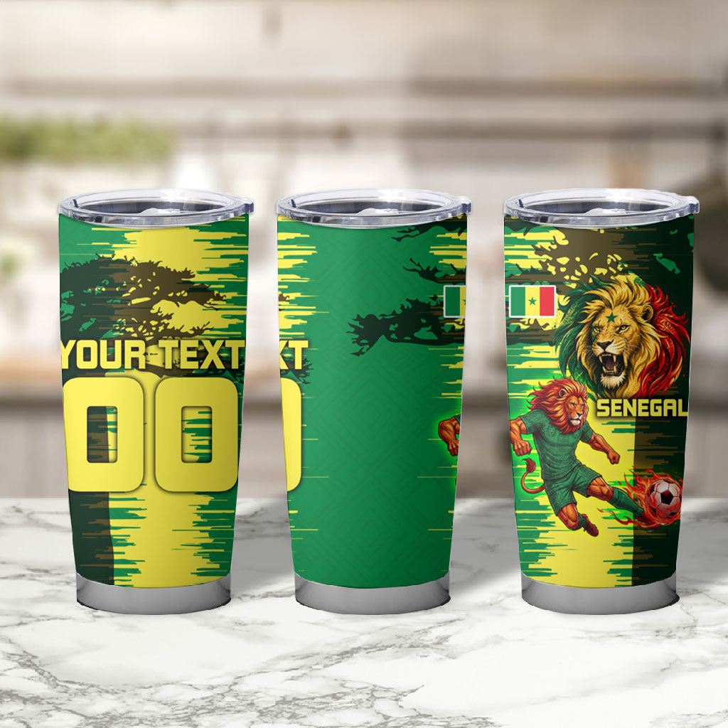 Personalized Senegal Football Lion Tumbler Cup Fierce Roaring Lion Soccer Art With Senegal Flag