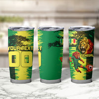 Personalized Senegal Football Lion Tumbler Cup Fierce Roaring Lion Soccer Art With Senegal Flag