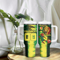 Personalized Senegal Football Lion Tumbler With Handle Fierce Roaring Lion Soccer Art With Senegal Flag