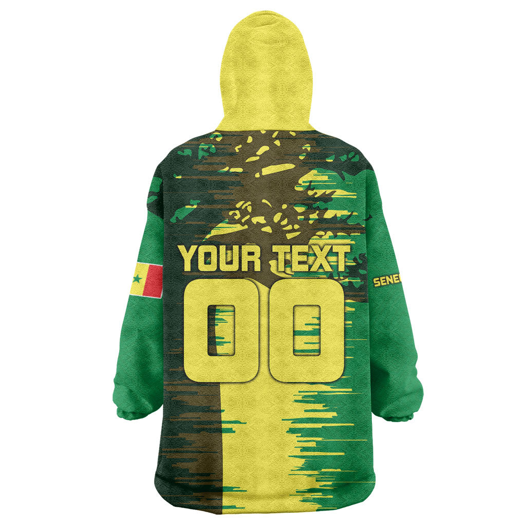 Personalized Senegal Football Lion Wearable Blanket Hoodie Fierce Roaring Lion Soccer Art With Senegal Flag