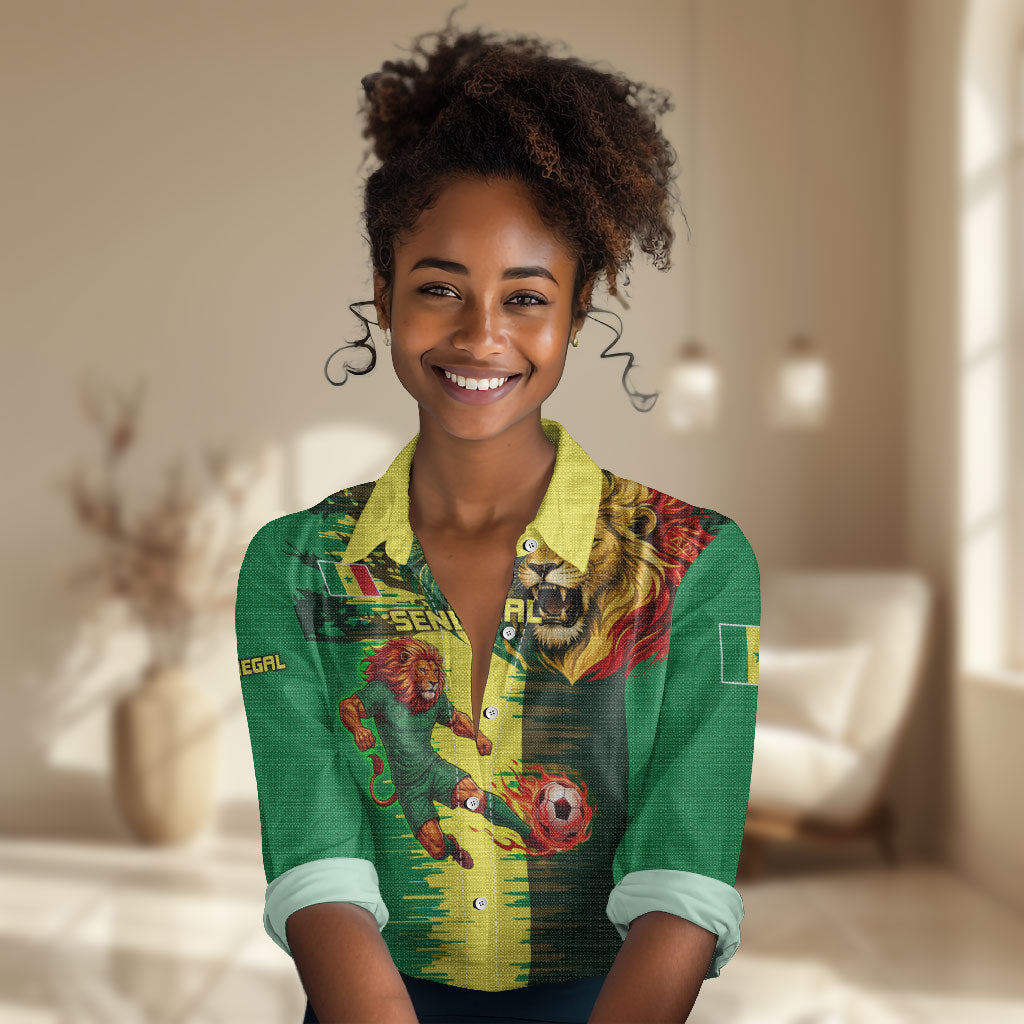 Personalized Senegal Football Lion Women Casual Shirt Fierce Roaring Lion Soccer Art With Senegal Flag