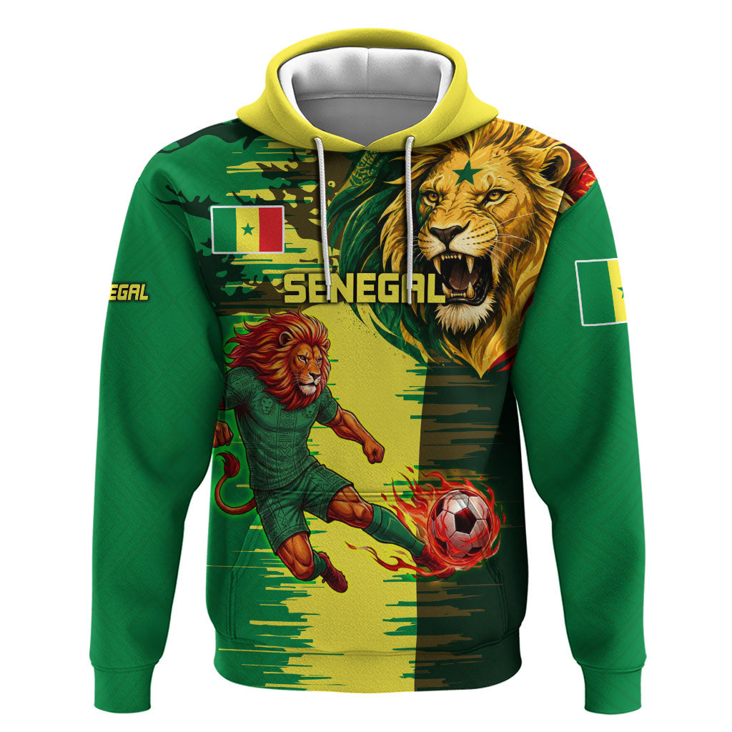 Personalized Senegal Football Lion Zip Hoodie Fierce Roaring Lion Soccer Art With Senegal Flag