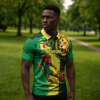 Personalized Senegal Football Lion Zipper Polo Shirt Fierce Roaring Lion Soccer Art With Senegal Flag