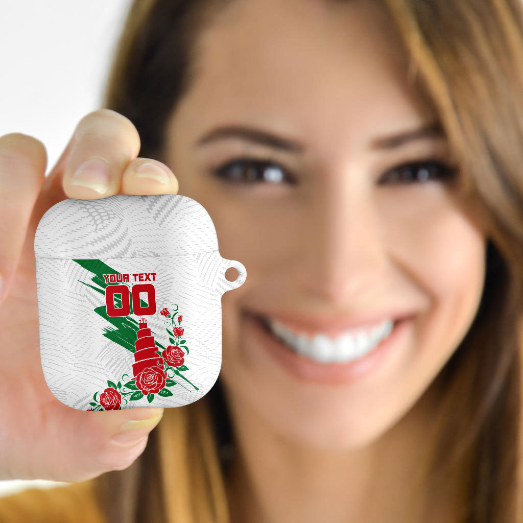 Personalized Iraq Football AirPods Case Hawk Mascot Soccer - Samarra Tower And Red Roses