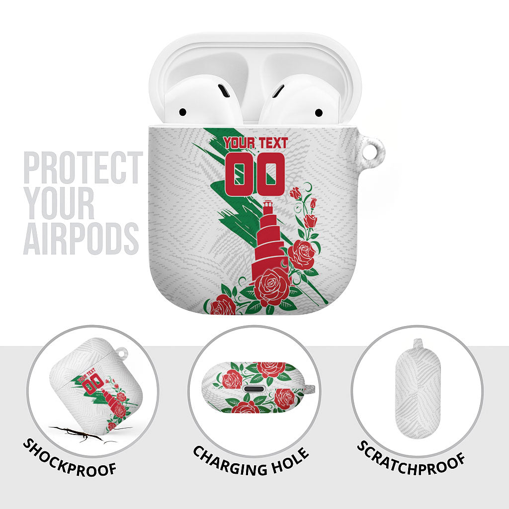 Personalized Iraq Football AirPods Case Hawk Mascot Soccer - Samarra Tower And Red Roses