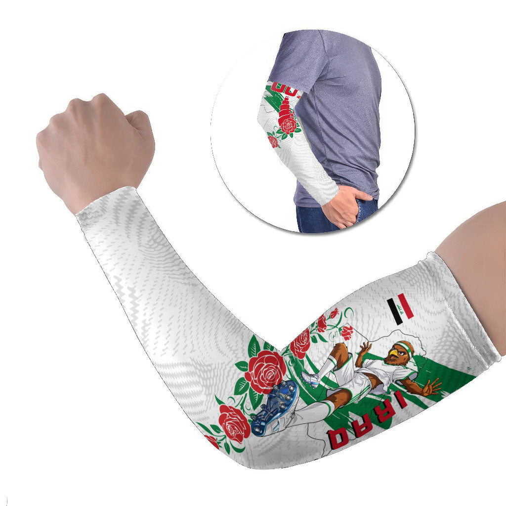 Personalized Iraq Football Arm Sleeves Hawk Mascot Soccer - Samarra Tower And Red Roses