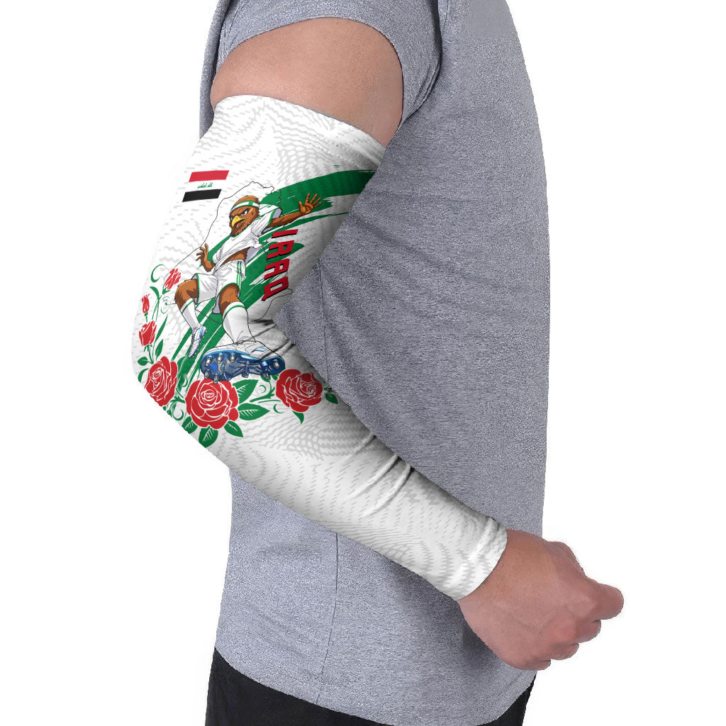 Personalized Iraq Football Arm Sleeves Hawk Mascot Soccer - Samarra Tower And Red Roses