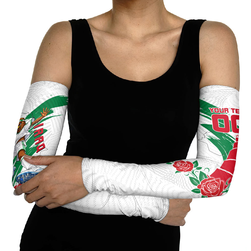 Personalized Iraq Football Arm Sleeves Hawk Mascot Soccer - Samarra Tower And Red Roses