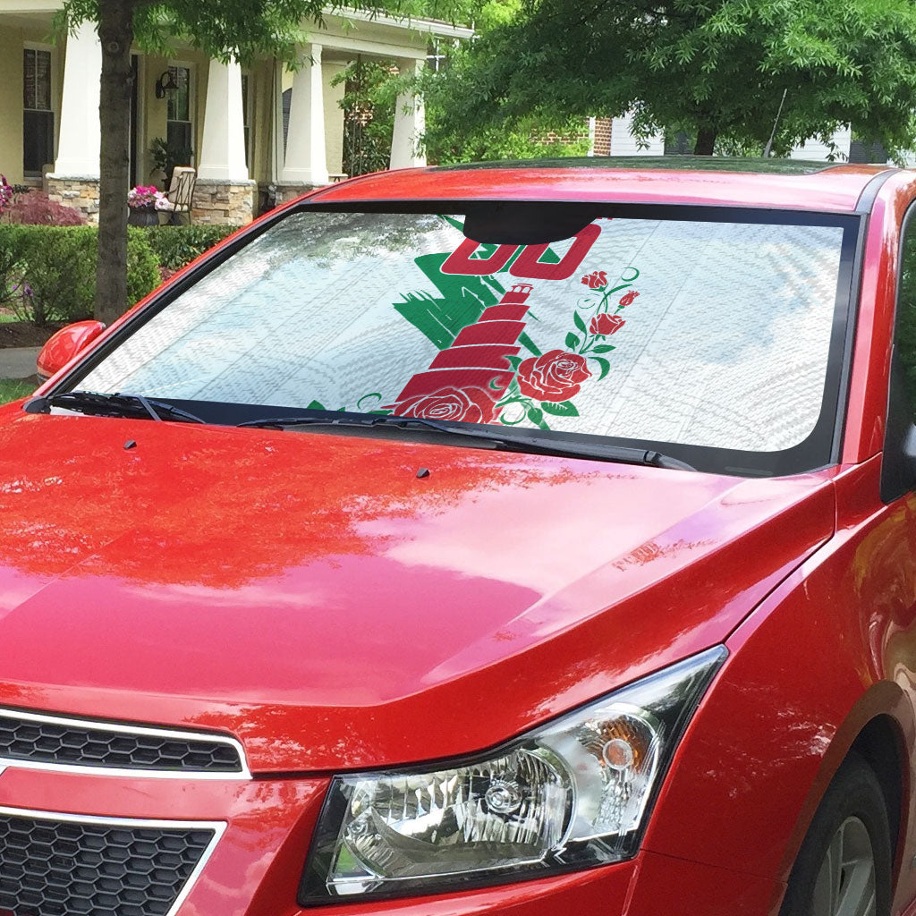 Personalized Iraq Football Auto Sun Shade Hawk Mascot Soccer - Samarra Tower And Red Roses