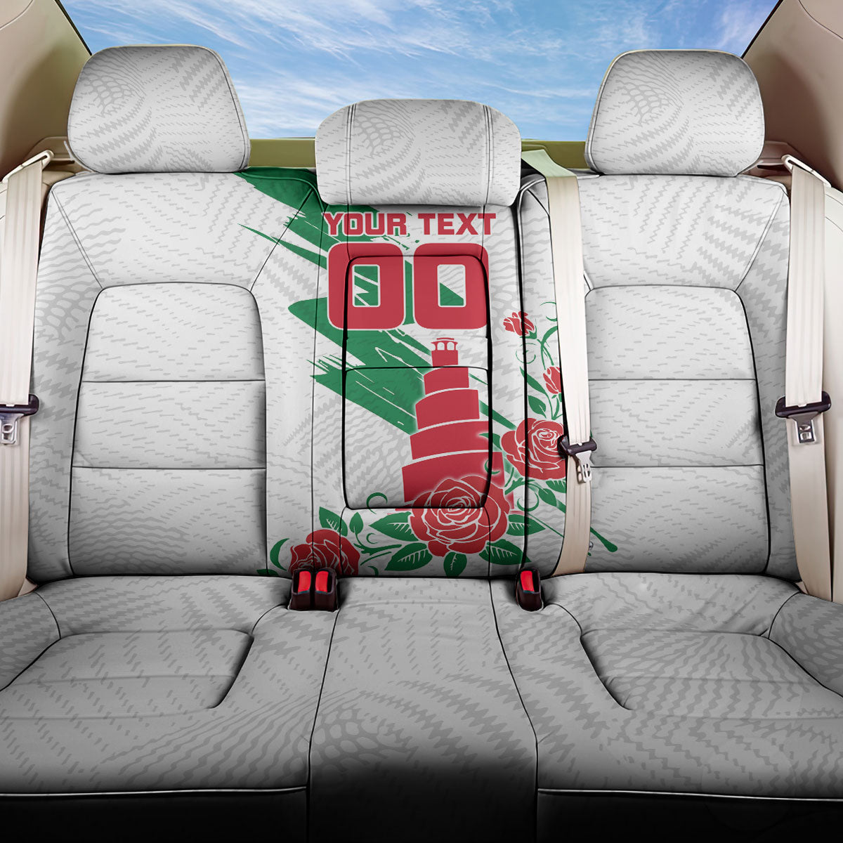 Personalized Iraq Football Back Car Seat Cover Hawk Mascot Soccer - Samarra Tower And Red Roses