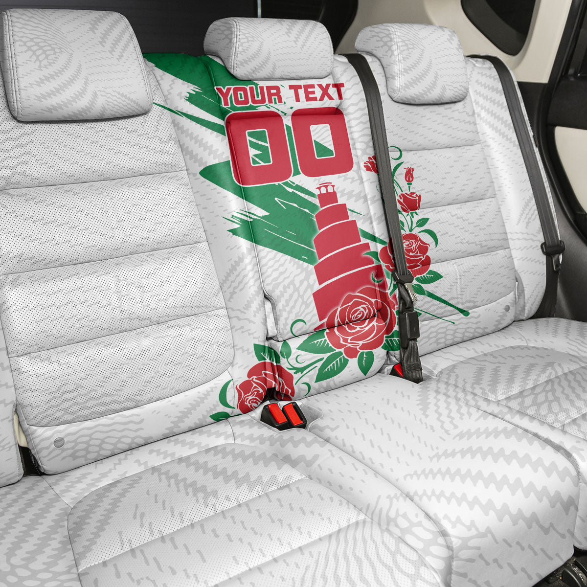 Personalized Iraq Football Back Car Seat Cover Hawk Mascot Soccer - Samarra Tower And Red Roses