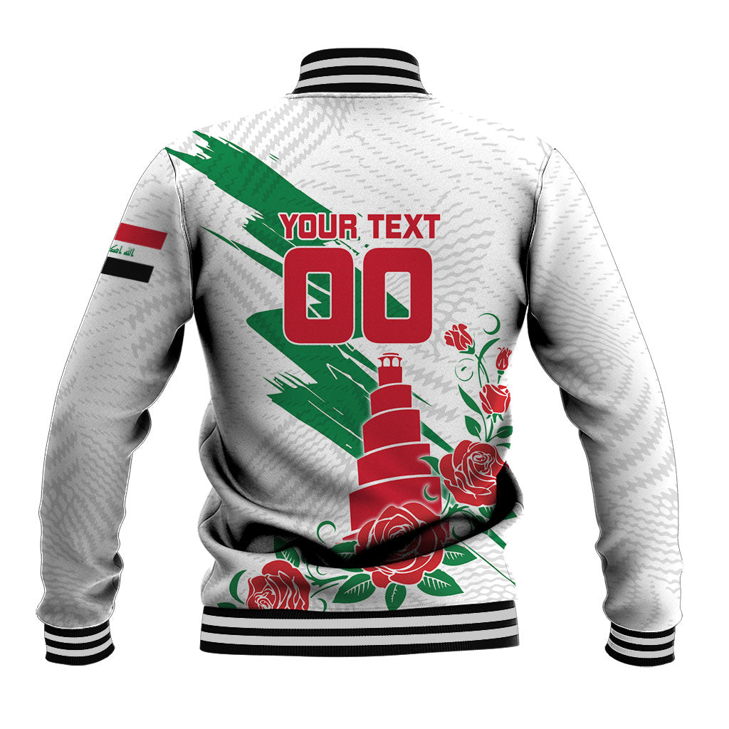 Personalized Iraq Football Baseball Jacket Hawk Mascot Soccer - Samarra Tower And Red Roses