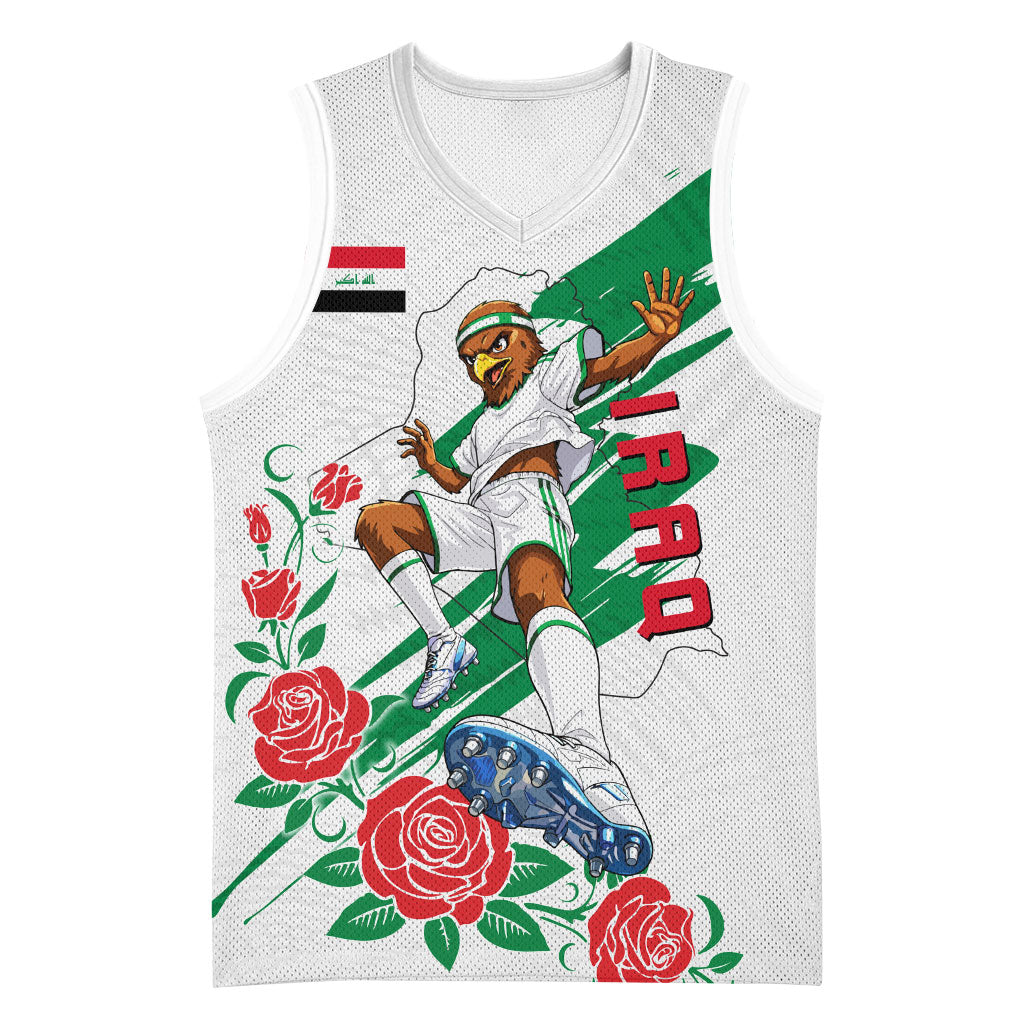 Personalized Iraq Football Basketball Jersey Hawk Mascot Soccer - Samarra Tower And Red Roses
