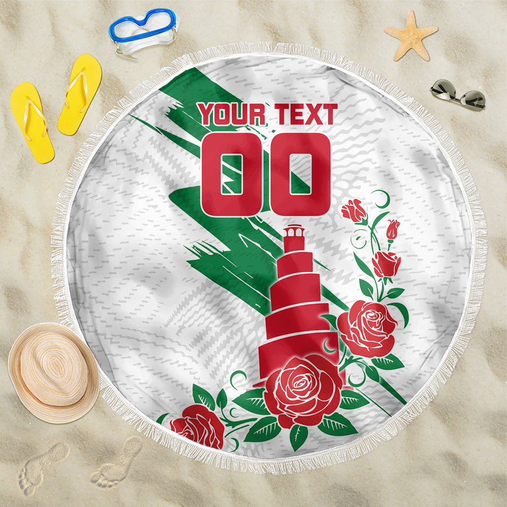 Personalized Iraq Football Beach Blanket Hawk Mascot Soccer - Samarra Tower And Red Roses