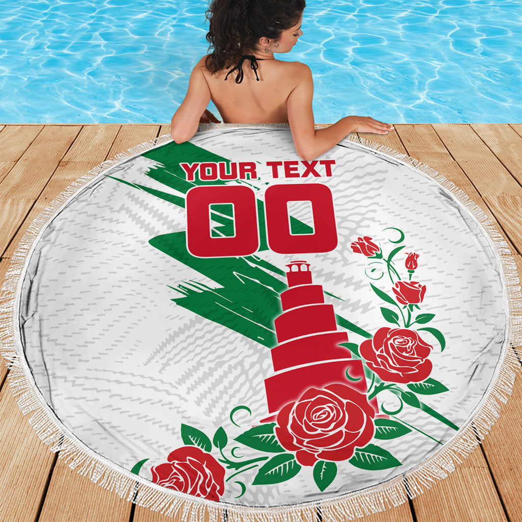 Personalized Iraq Football Beach Blanket Hawk Mascot Soccer - Samarra Tower And Red Roses