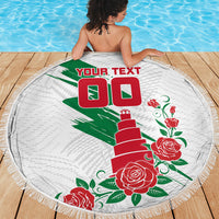 Personalized Iraq Football Beach Blanket Hawk Mascot Soccer - Samarra Tower And Red Roses