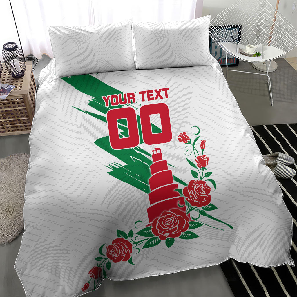 Personalized Iraq Football Bedding Set Hawk Mascot Soccer - Samarra Tower And Red Roses